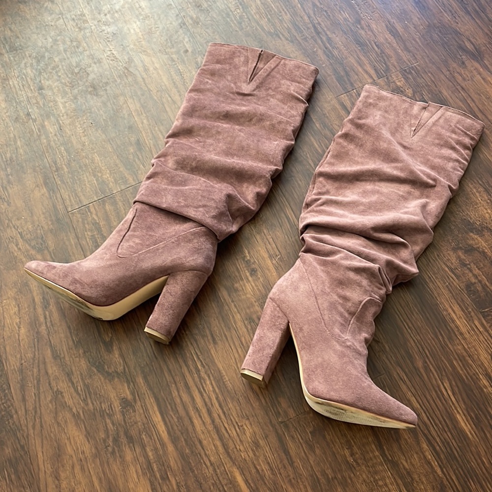 Cape Robbin Faux Suede Lavender Purple Slouch Heeled Boots